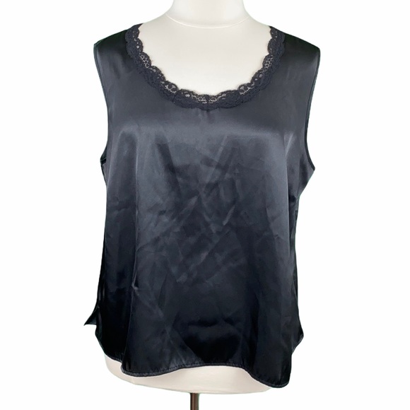 Cato Woman Black Silky Lace Trim Sleeveless Blouse